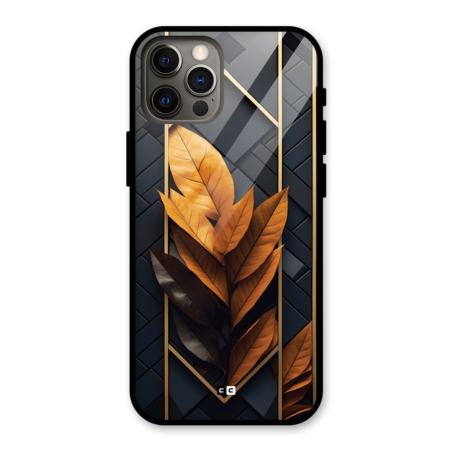 Golden Leaf Pattern Glass Back Case for iPhone 12 Pro