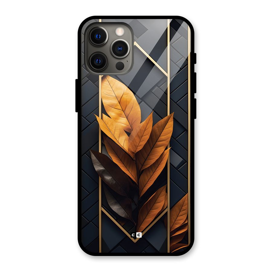 Golden Leaf Pattern Glass Back Case for iPhone 12 Pro Max