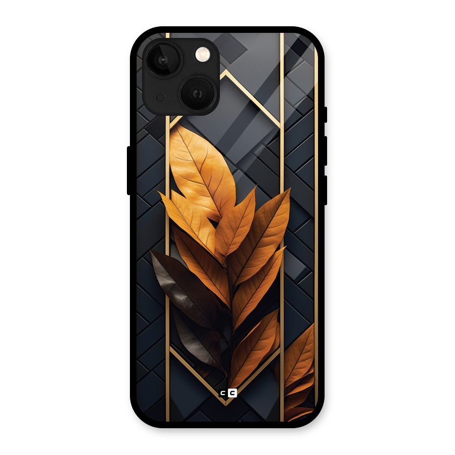 Golden Leaf Pattern Glass Back Case for iPhone 13