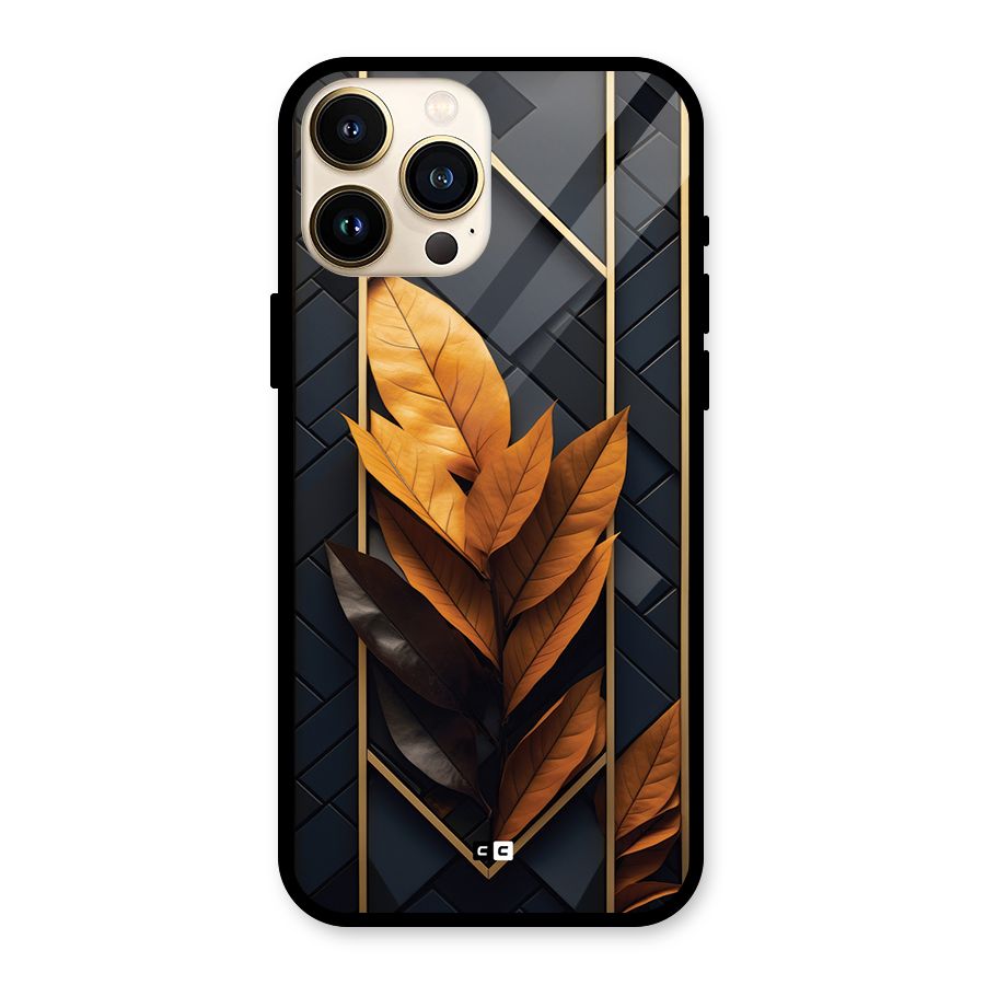 Golden Leaf Pattern Glass Back Case for iPhone 13 Pro Max