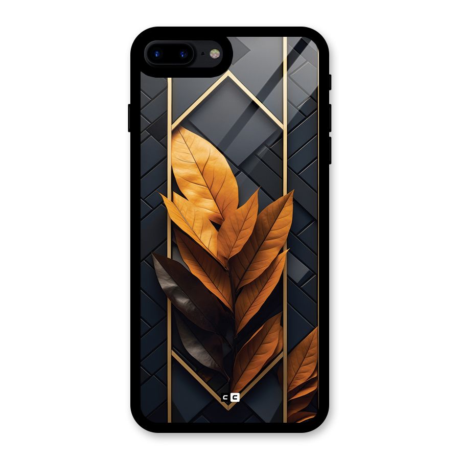 Golden Leaf Pattern Glass Back Case for iPhone 7 Plus