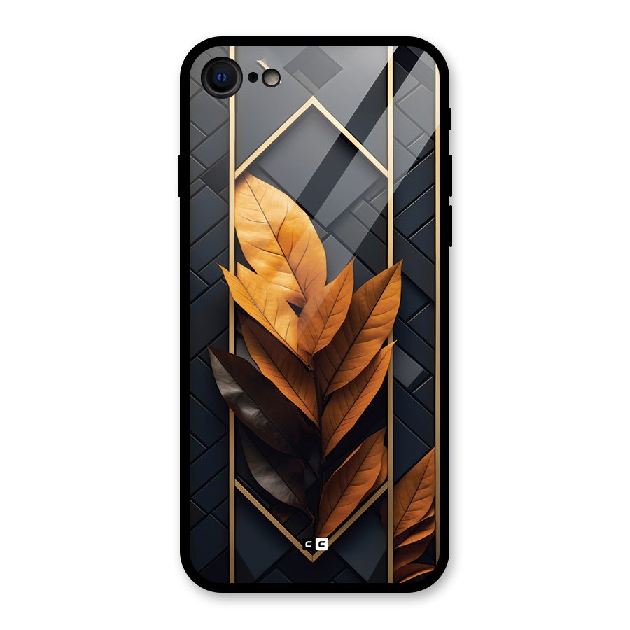 Golden Leaf Pattern Glass Back Case for iPhone SE 2022