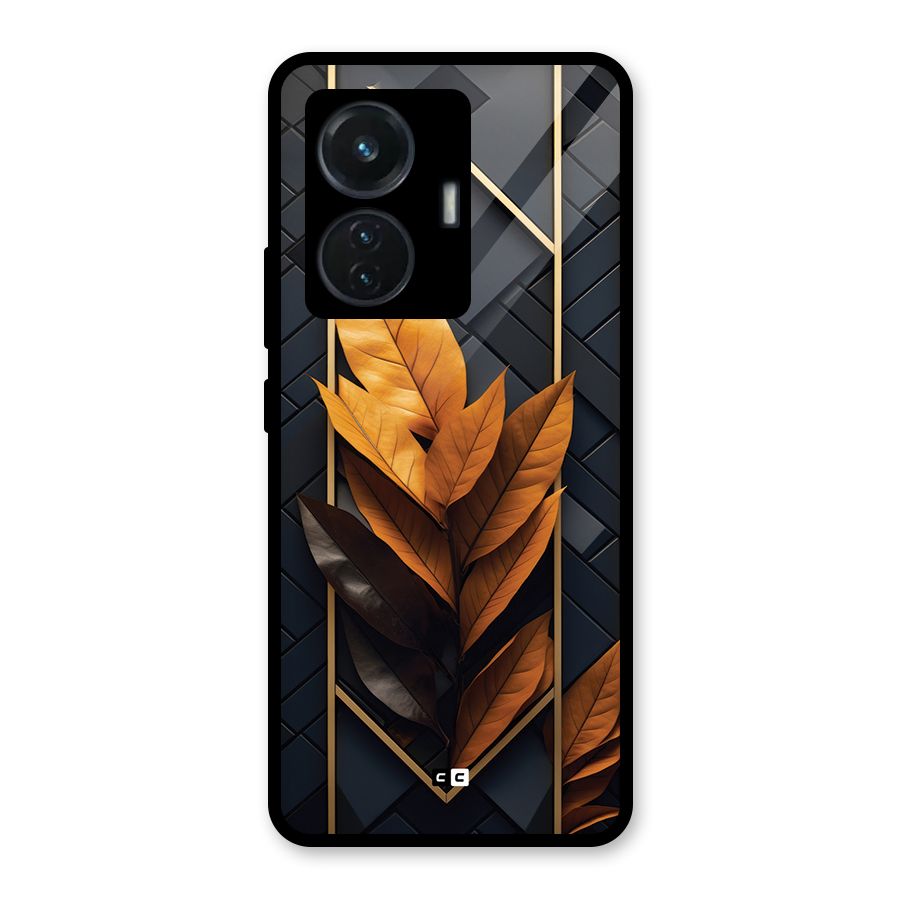 Golden Leaf Pattern Glass Back Case for iQOO Z6 44W