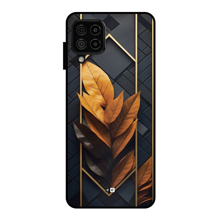 Golden Leaf Pattern Metal Back Case for Galaxy A22 4G