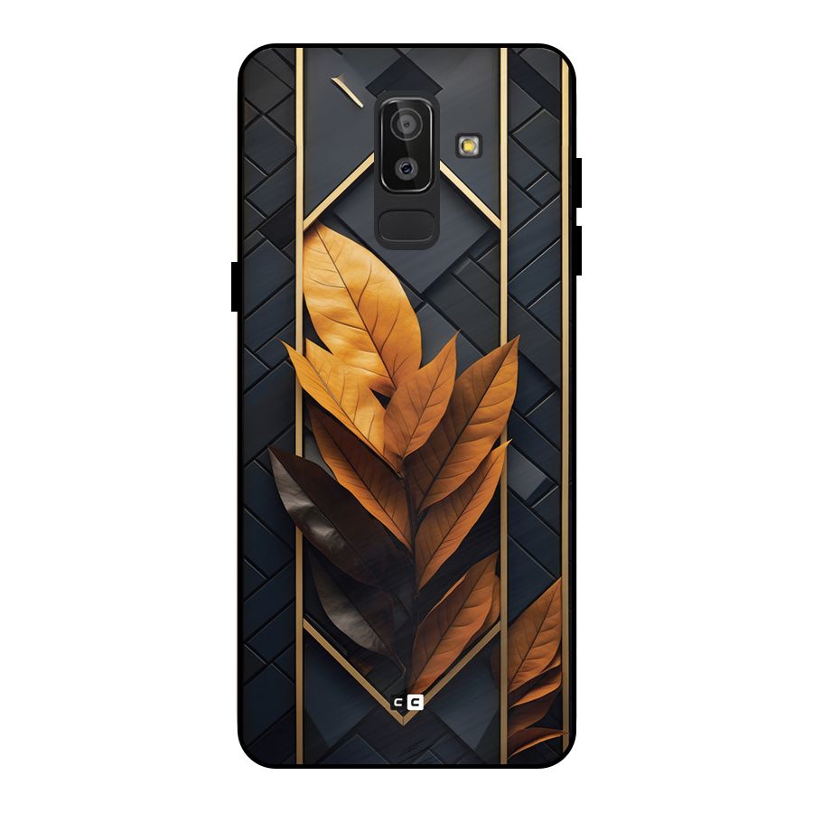 Golden Leaf Pattern Metal Back Case for Galaxy J8