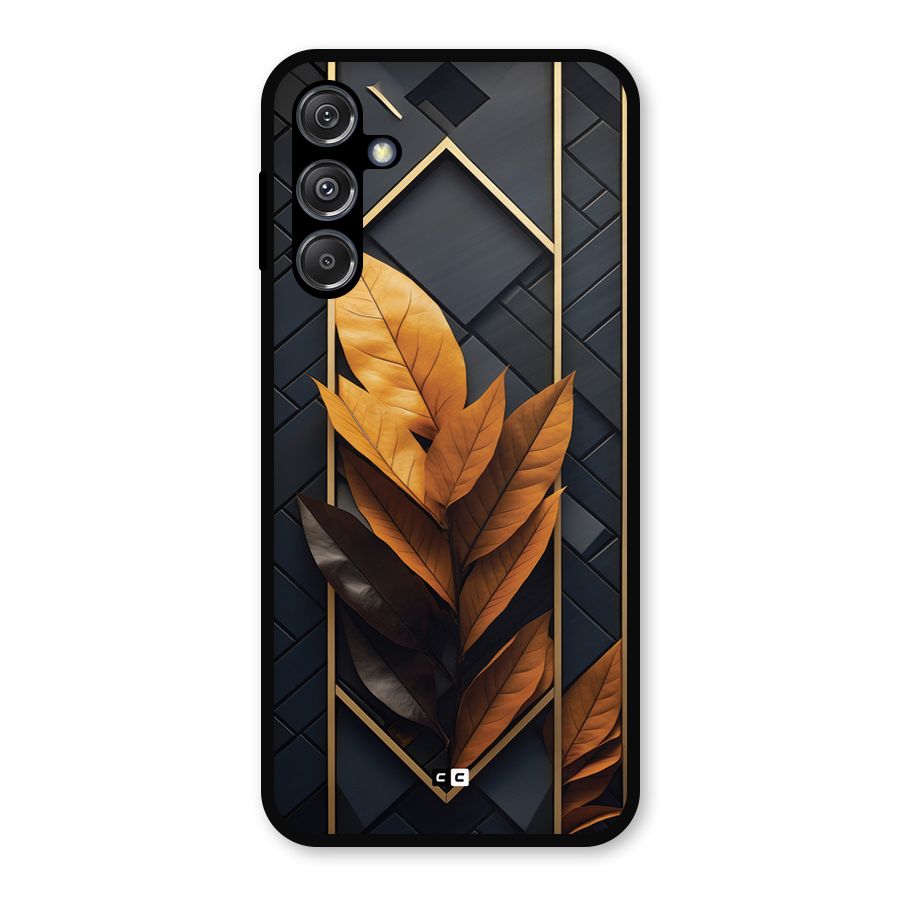 Golden Leaf Pattern Metal Back Case for Galaxy M34 5G
