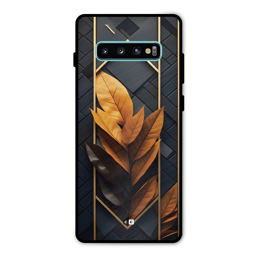 Golden Leaf Pattern Metal Back Case for Galaxy S10 Plus