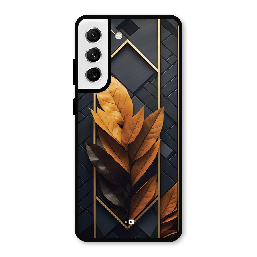 Golden Leaf Pattern Metal Back Case for Galaxy S21 FE 5G