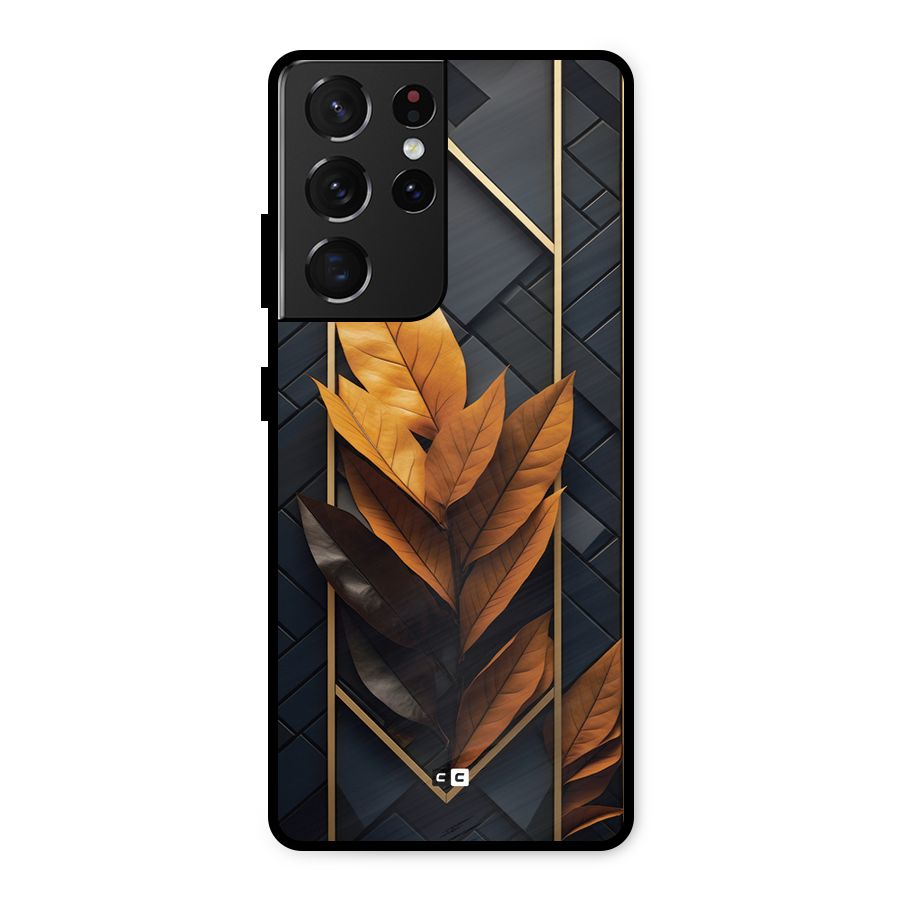 Golden Leaf Pattern Metal Back Case for Galaxy S21 Ultra 5G