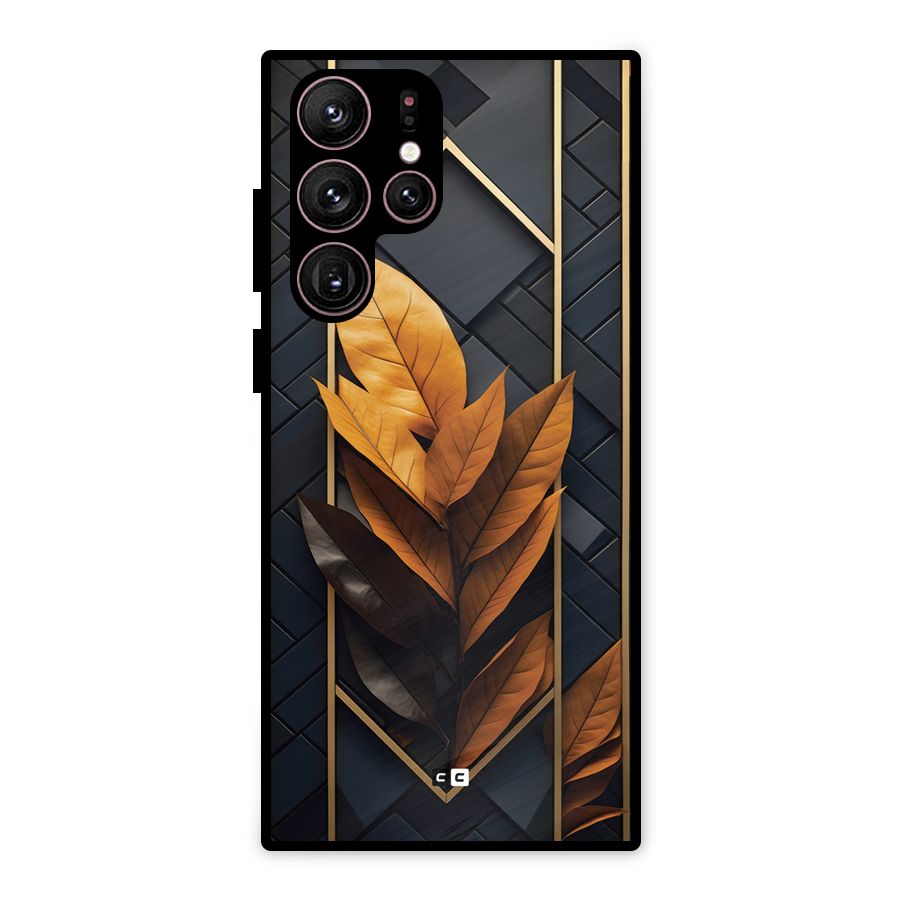 Golden Leaf Pattern Metal Back Case for Galaxy S22 Ultra 5G