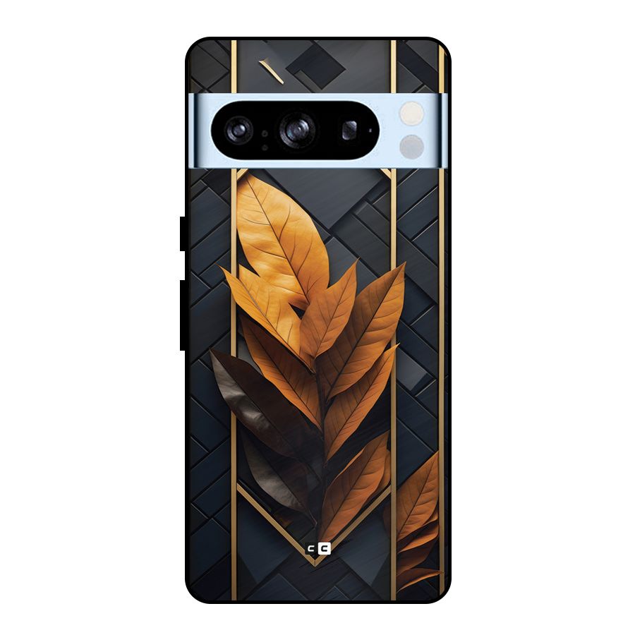 Golden Leaf Pattern Metal Back Case for Google Pixel 8 Pro