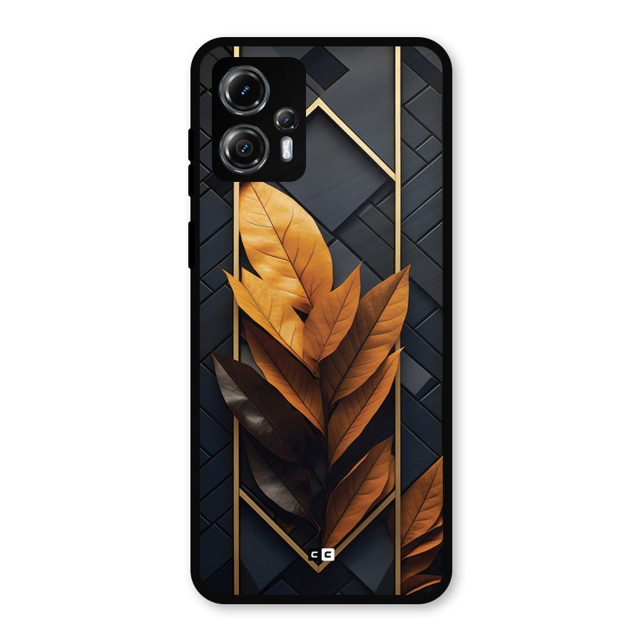 Golden Leaf Pattern Metal Back Case for Moto G13