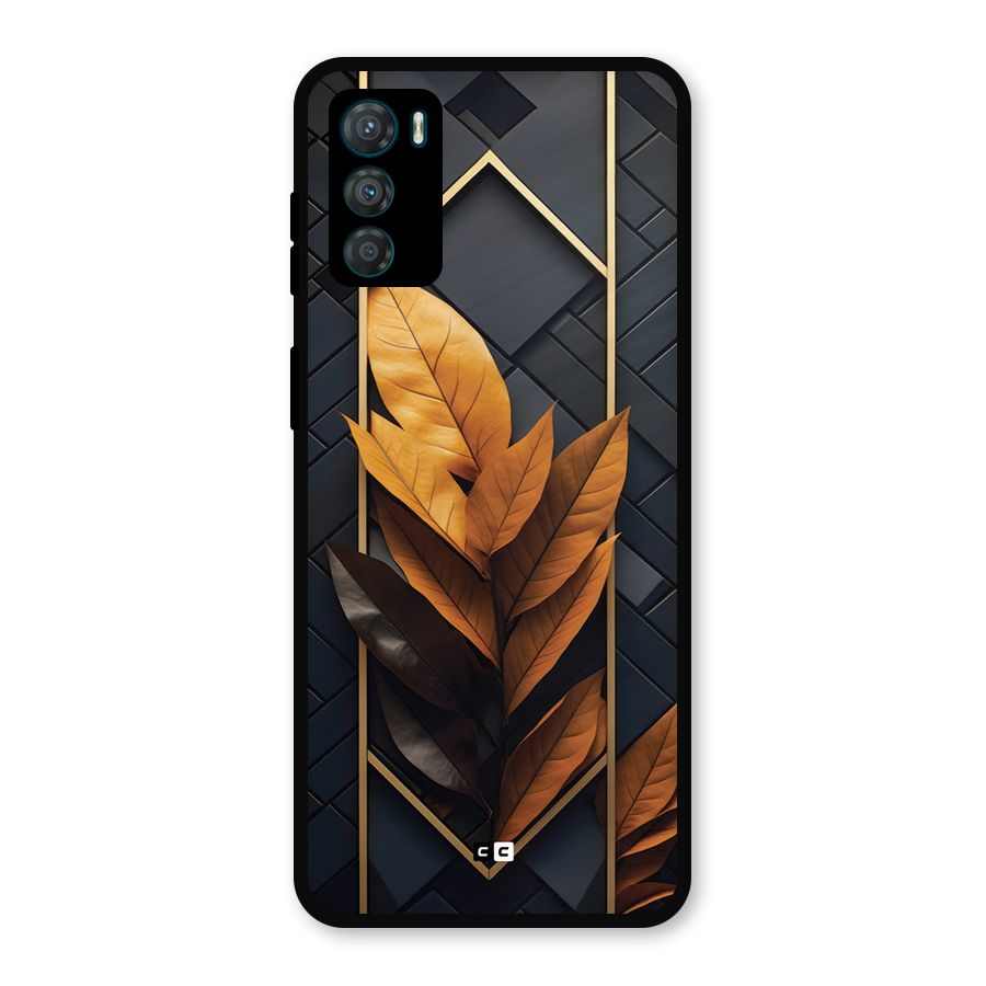 Golden Leaf Pattern Metal Back Case for Moto G42