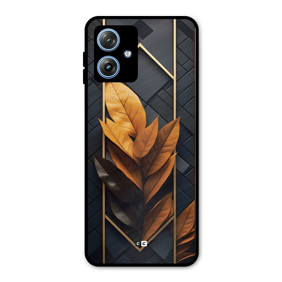 Golden Leaf Pattern Metal Back Case for Moto G54