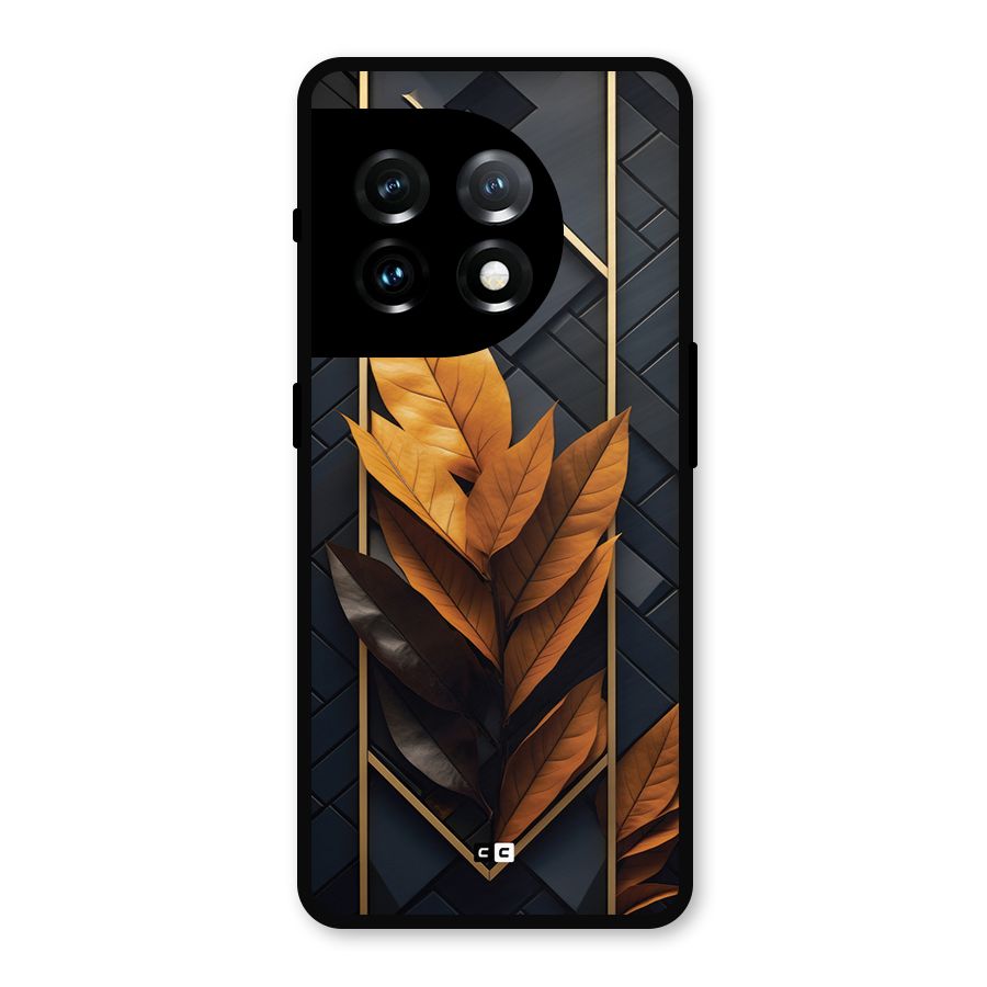Golden Leaf Pattern Metal Back Case for OnePlus 11