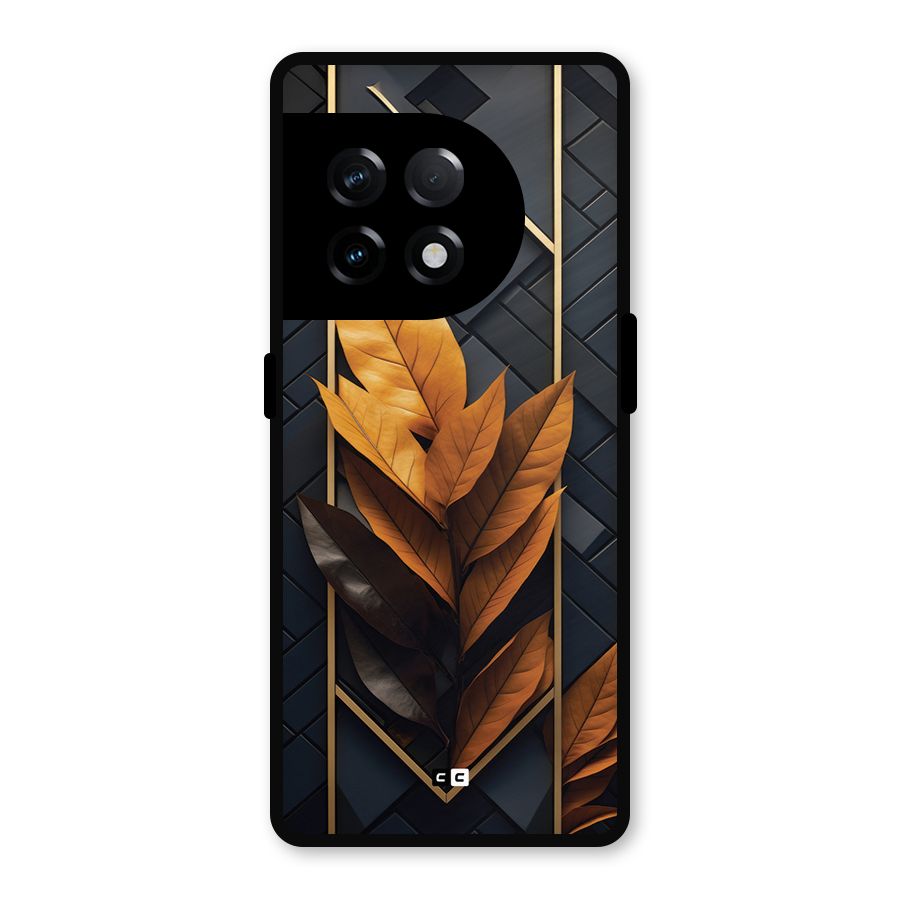 Golden Leaf Pattern Metal Back Case for OnePlus 11R