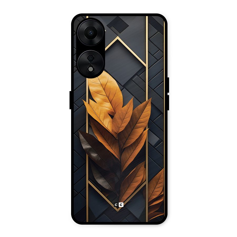 Golden Leaf Pattern Metal Back Case for Oppo A78 5G