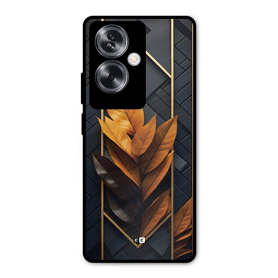 Golden Leaf Pattern Metal Back Case for Oppo A79 5G
