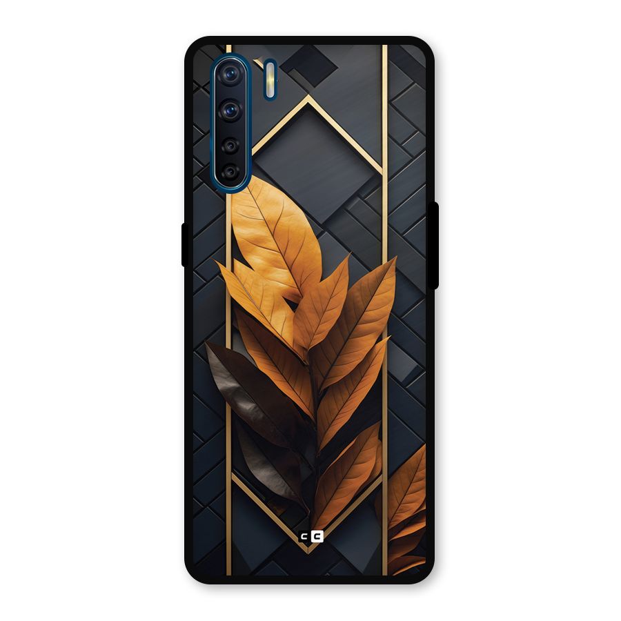 Golden Leaf Pattern Metal Back Case for Oppo F15
