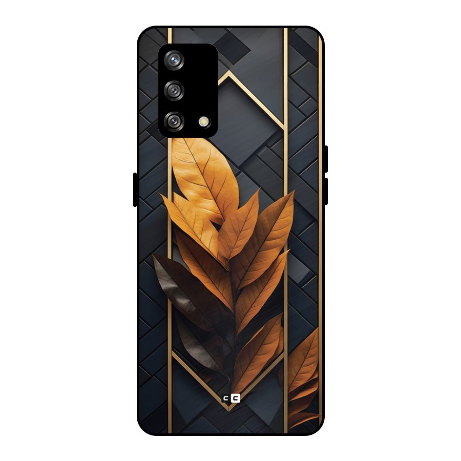 Golden Leaf Pattern Metal Back Case for Oppo F19