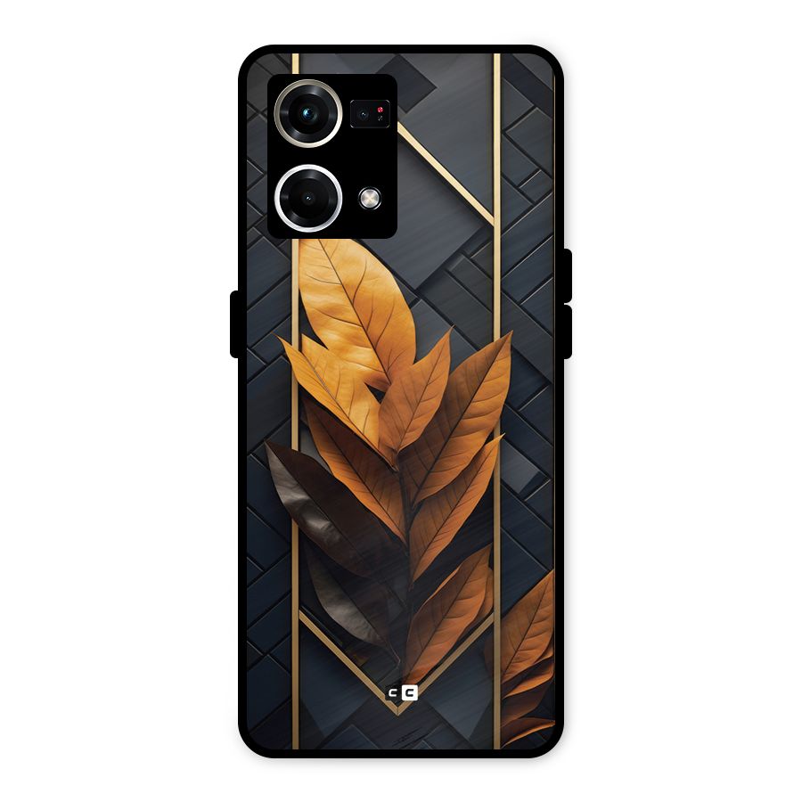 Golden Leaf Pattern Metal Back Case for Oppo F21s Pro 4G