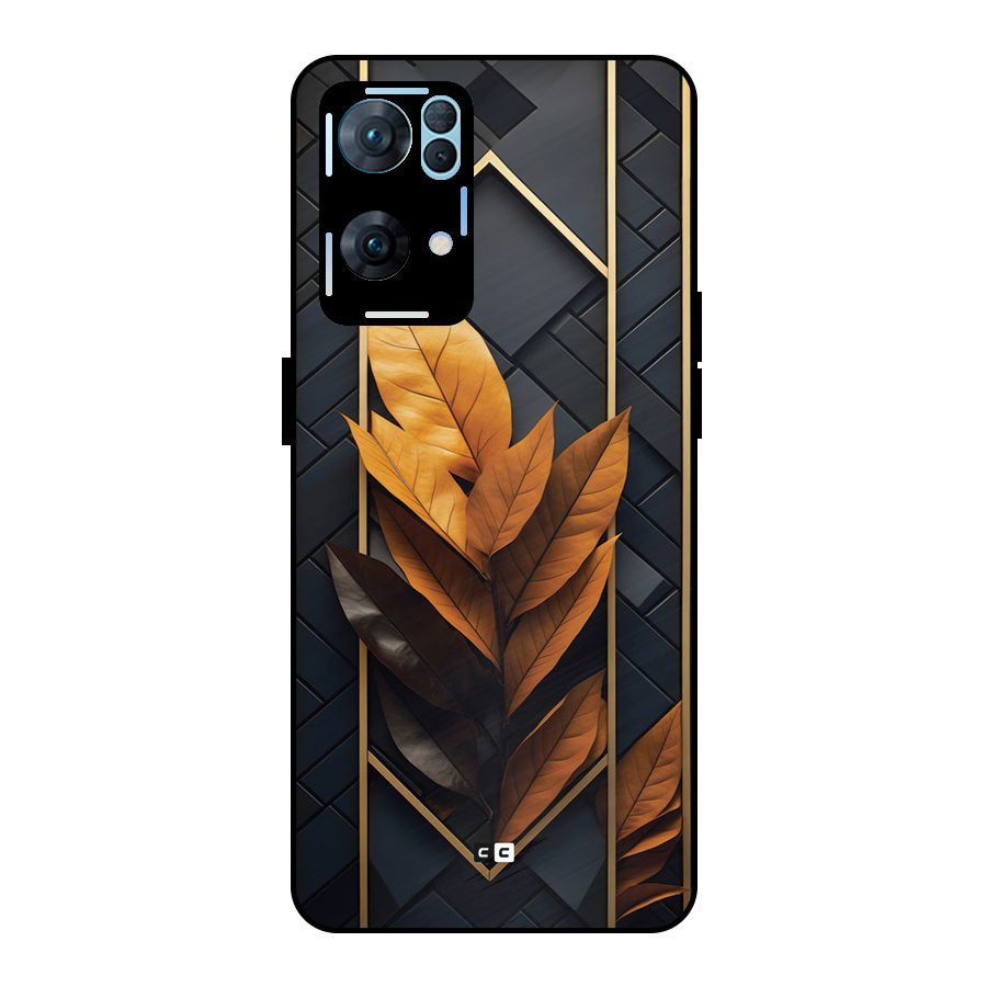 Golden Leaf Pattern Metal Back Case for Oppo Reno7 Pro 5G