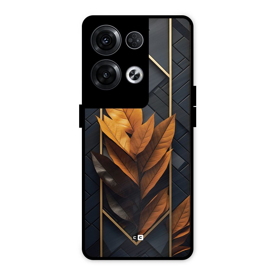 Golden Leaf Pattern Metal Back Case for Oppo Reno8 Pro 5G