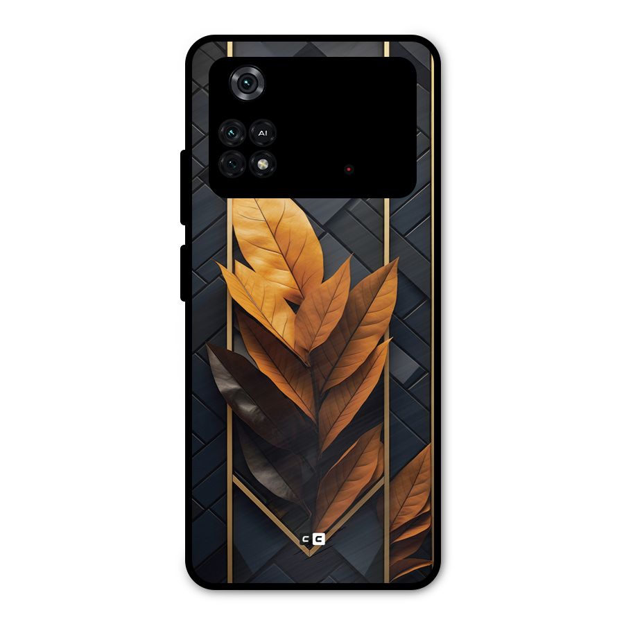Golden Leaf Pattern Metal Back Case for Poco M4 Pro 4G