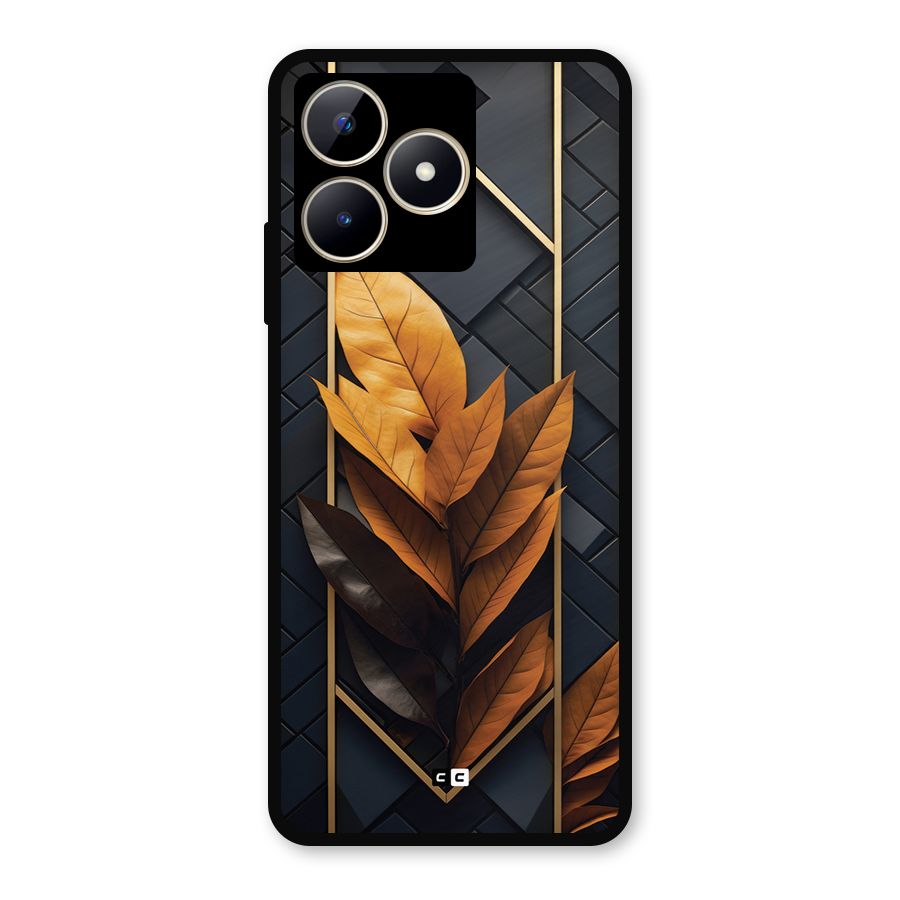 Golden Leaf Pattern Metal Back Case for Realme C53