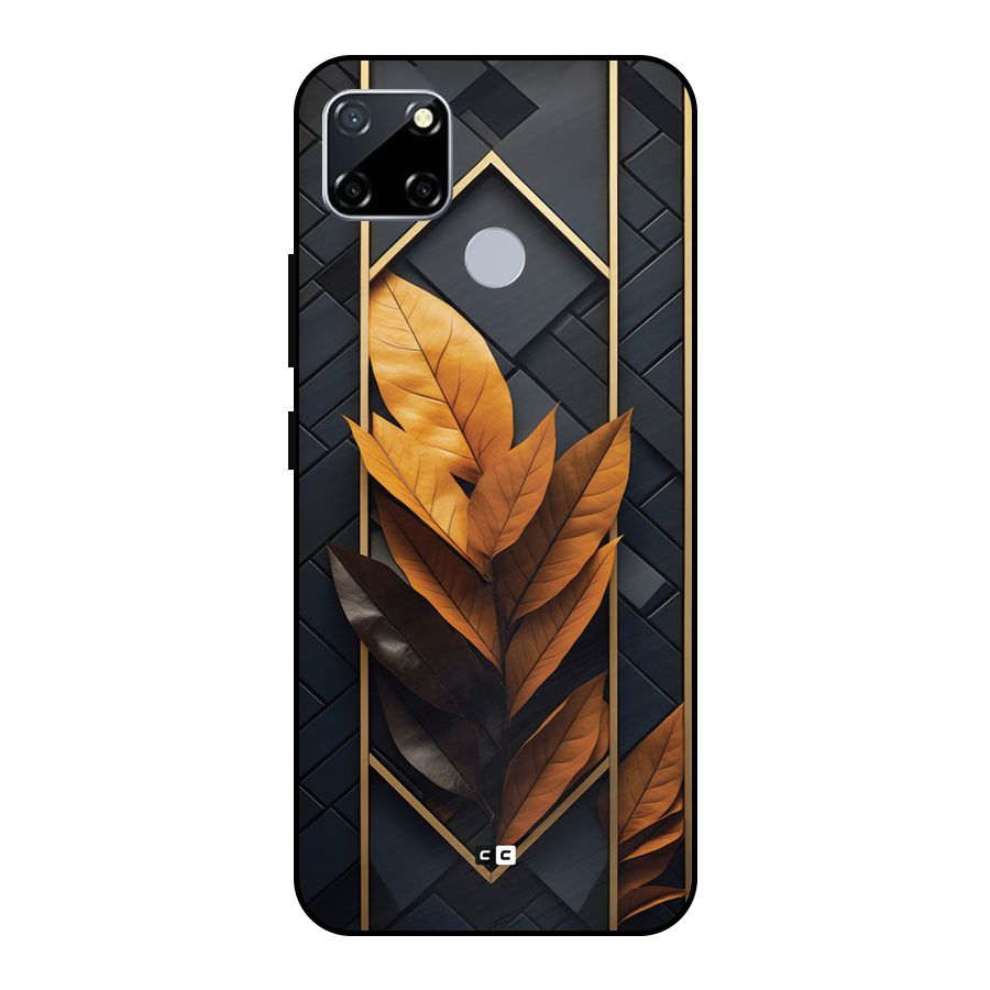 Golden Leaf Pattern Metal Back Case for Realme Narzo 30A