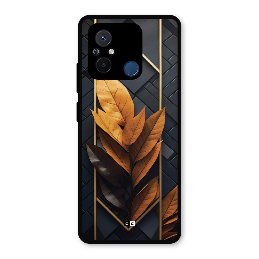 Golden Leaf Pattern Metal Back Case for Redmi 12C