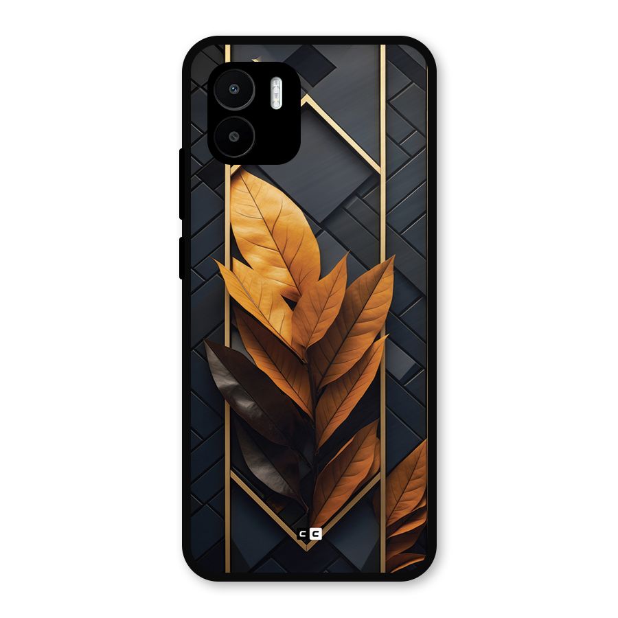 Golden Leaf Pattern Metal Back Case for Redmi A1