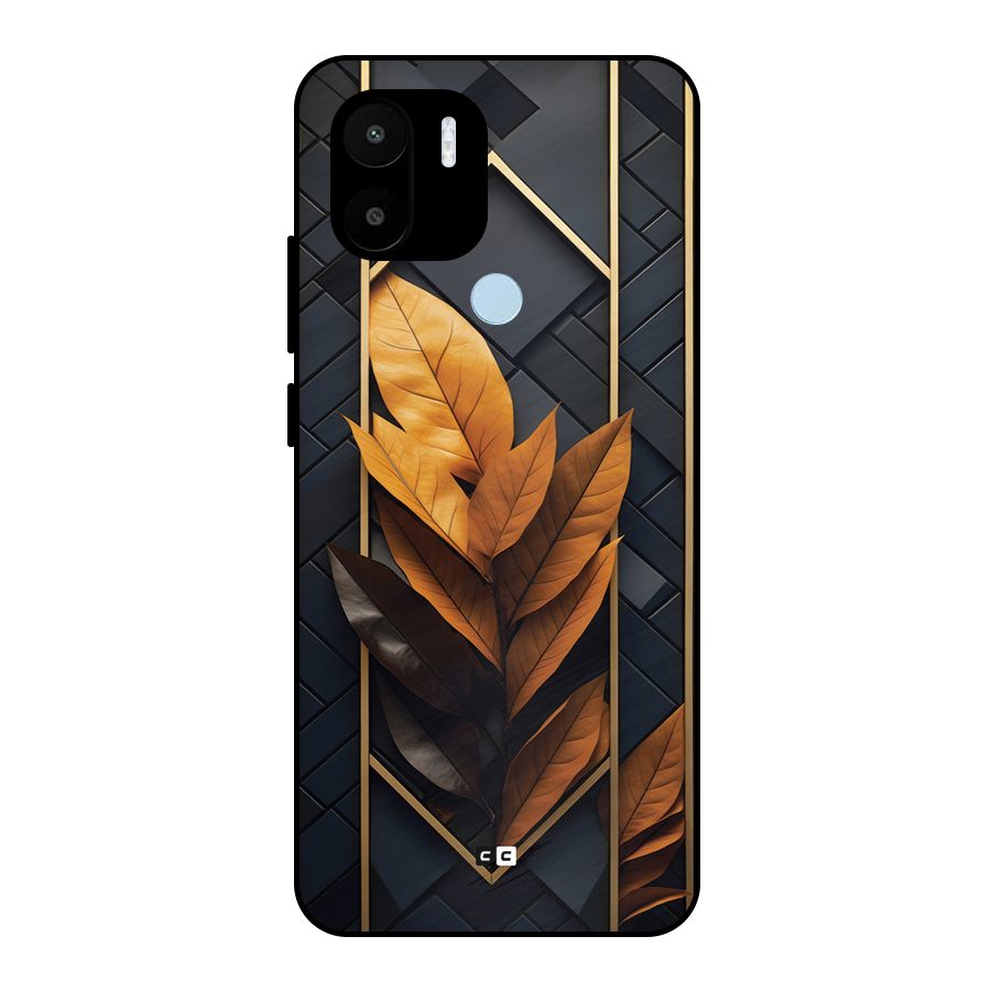 Golden Leaf Pattern Metal Back Case for Redmi A2 Plus