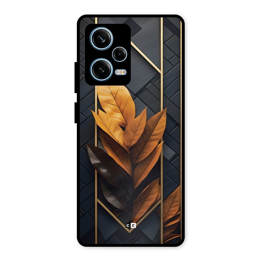 Golden Leaf Pattern Metal Back Case for Redmi Note 12 Pro