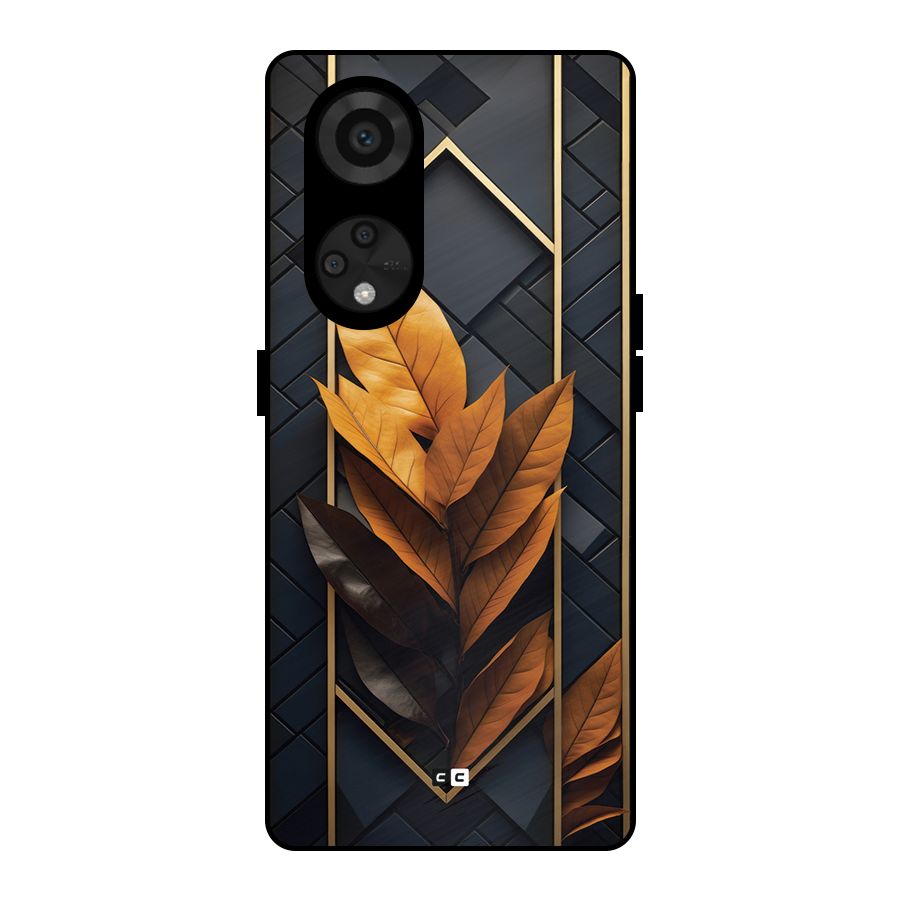 Golden Leaf Pattern Metal Back Case for Reno8 T 5G