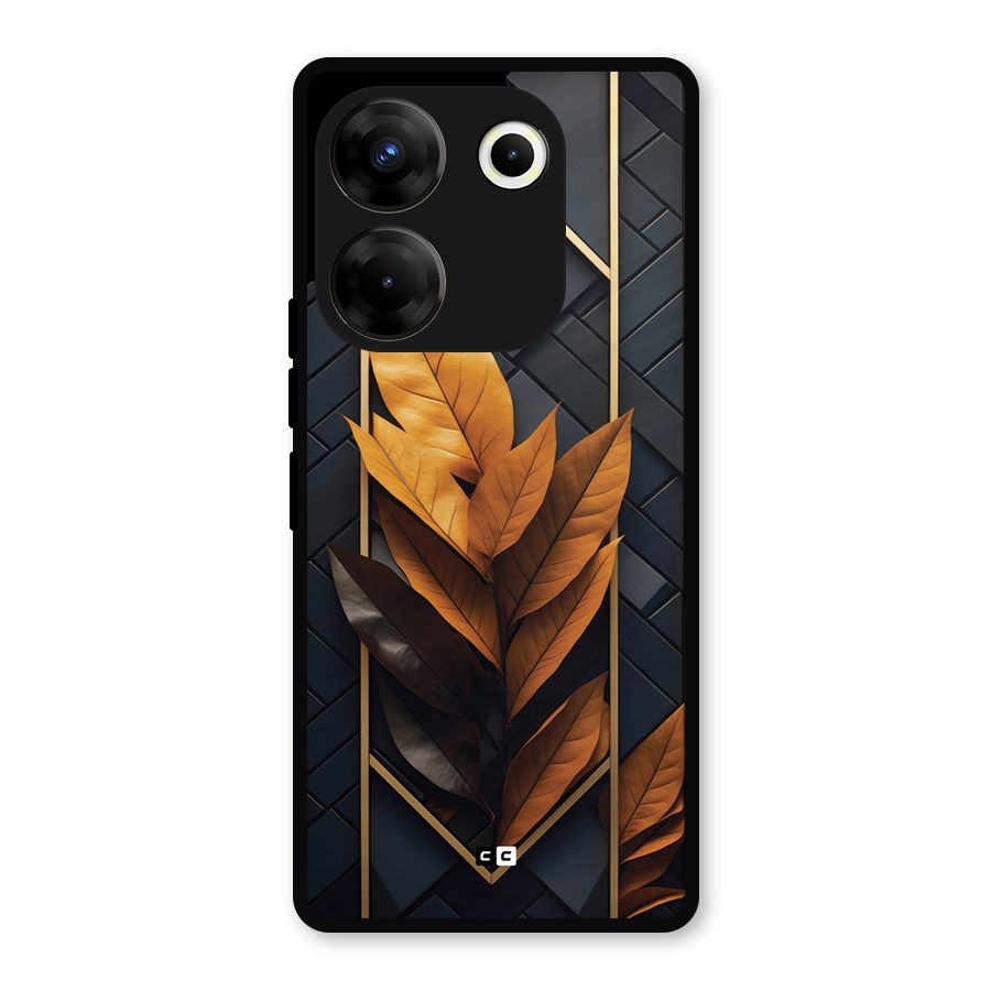 Golden Leaf Pattern Metal Back Case for Tecno Camon 20 Pro