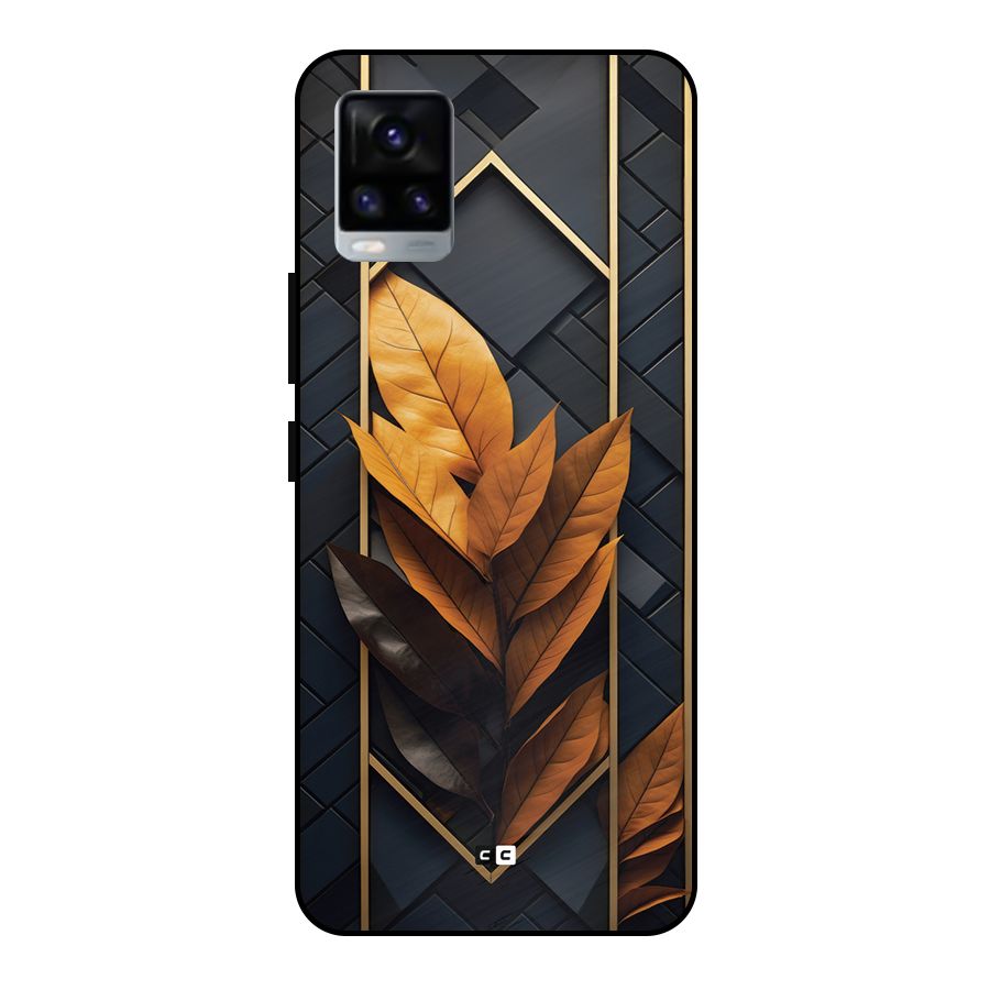 Golden Leaf Pattern Metal Back Case for Vivo V20 2021