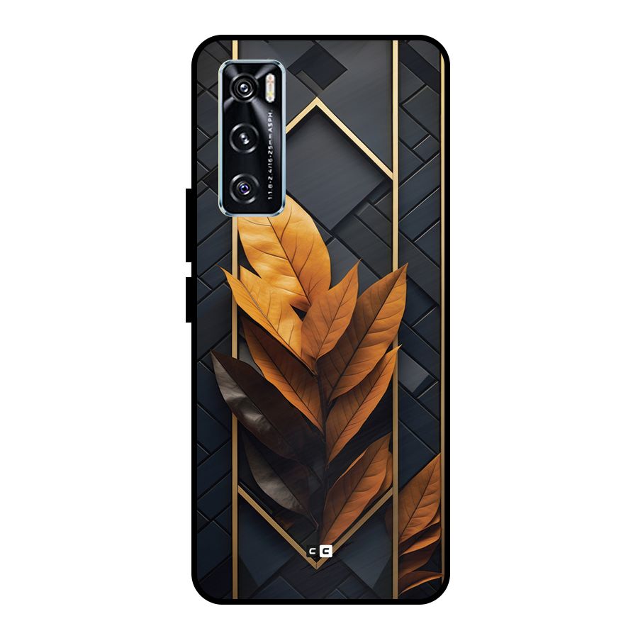 Golden Leaf Pattern Metal Back Case for Vivo V20 SE