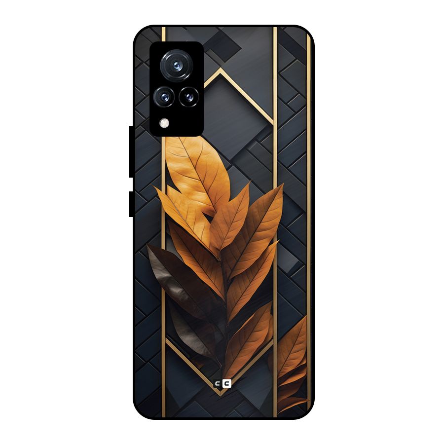 Golden Leaf Pattern Metal Back Case for Vivo V21 5G
