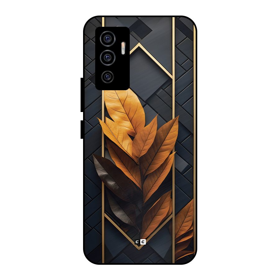 Golden Leaf Pattern Metal Back Case for Vivo V23e