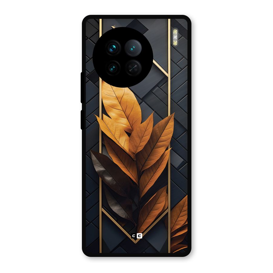 Golden Leaf Pattern Metal Back Case for Vivo X90