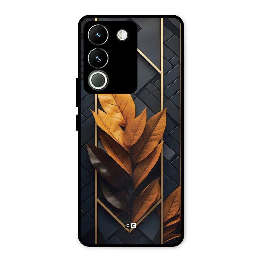 Golden Leaf Pattern Metal Back Case for Vivo Y200