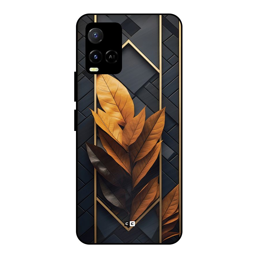 Golden Leaf Pattern Metal Back Case for Vivo Y21G