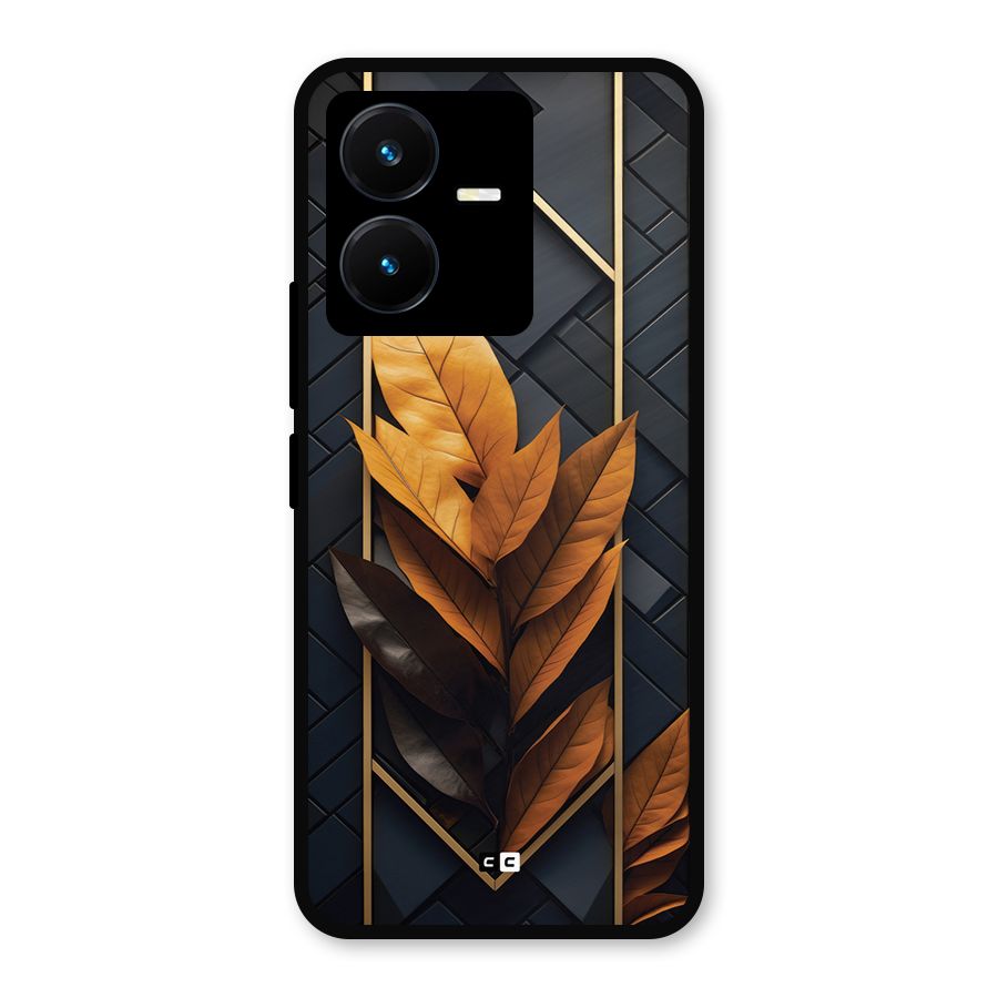 Golden Leaf Pattern Metal Back Case for Vivo Y22
