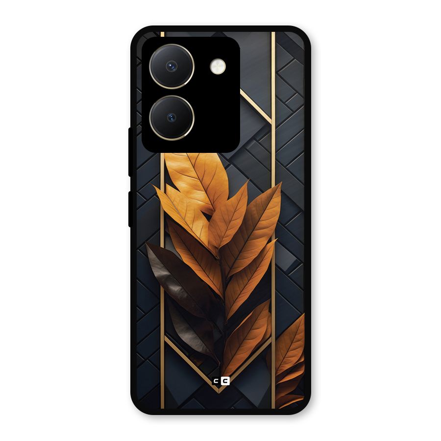 Golden Leaf Pattern Metal Back Case for Vivo Y36