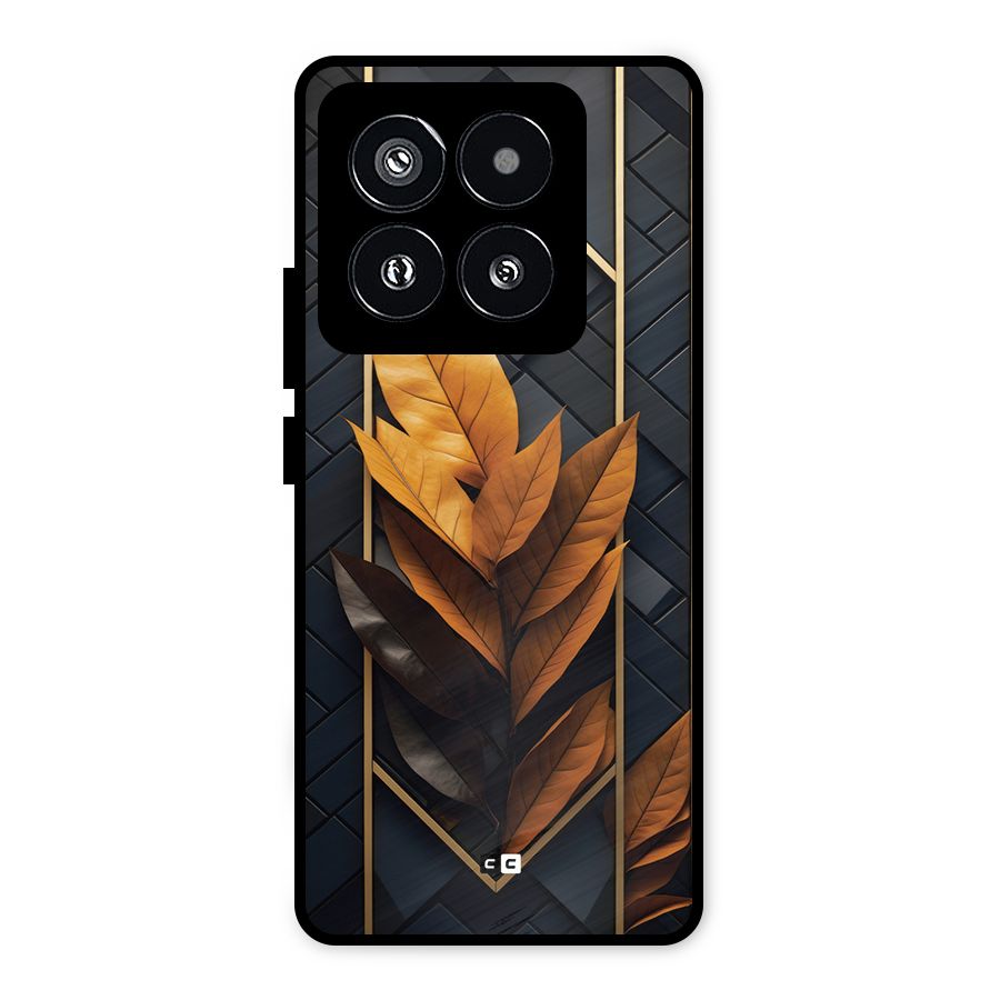 Golden Leaf Pattern Metal Back Case for Xiaomi 14 Pro