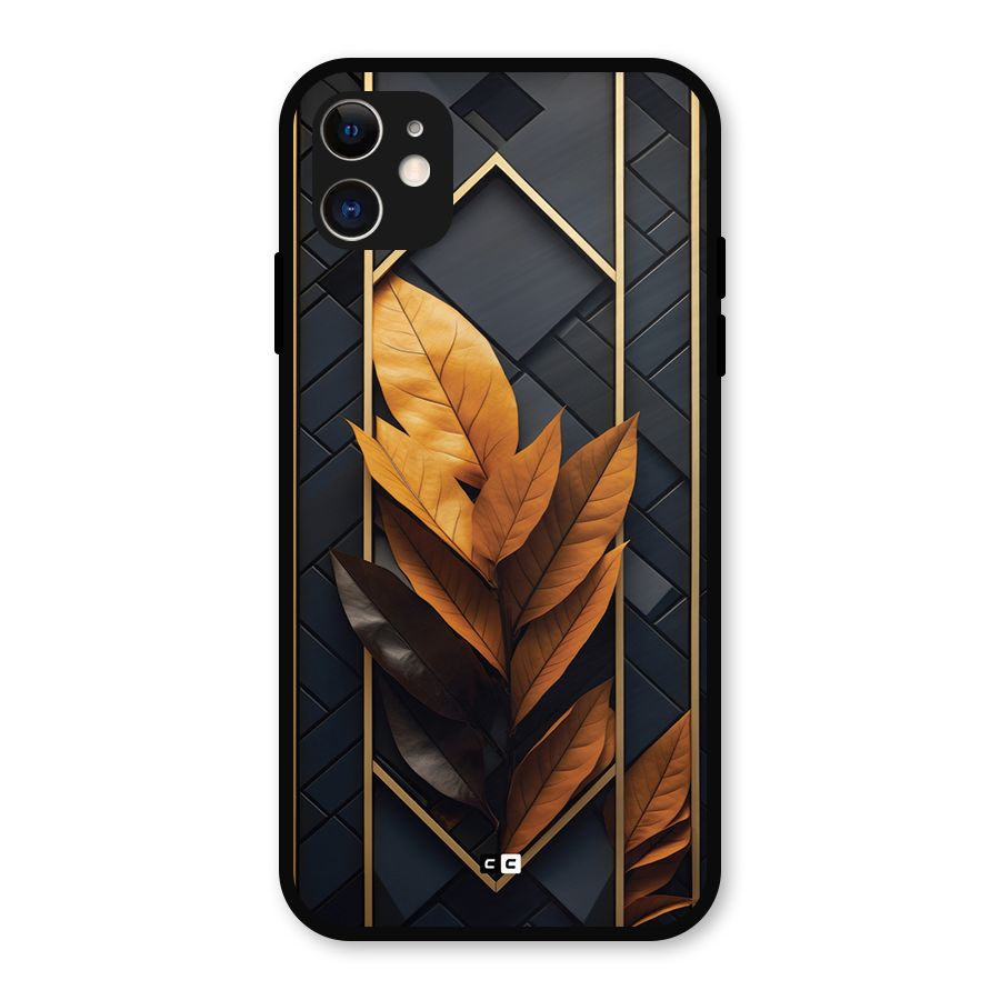 Golden Leaf Pattern Metal Back Case for iPhone 11