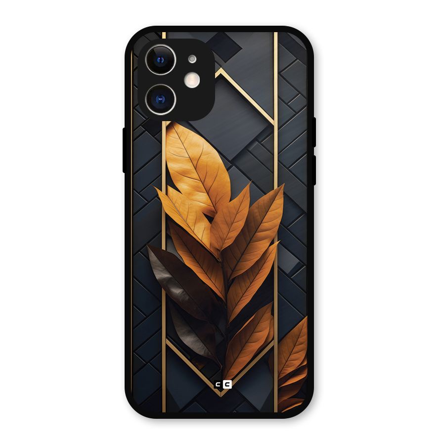 Golden Leaf Pattern Metal Back Case for iPhone 12