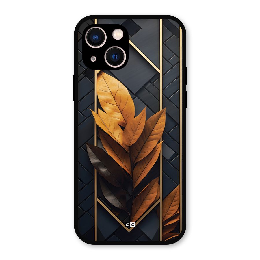 Golden Leaf Pattern Metal Back Case for iPhone 13