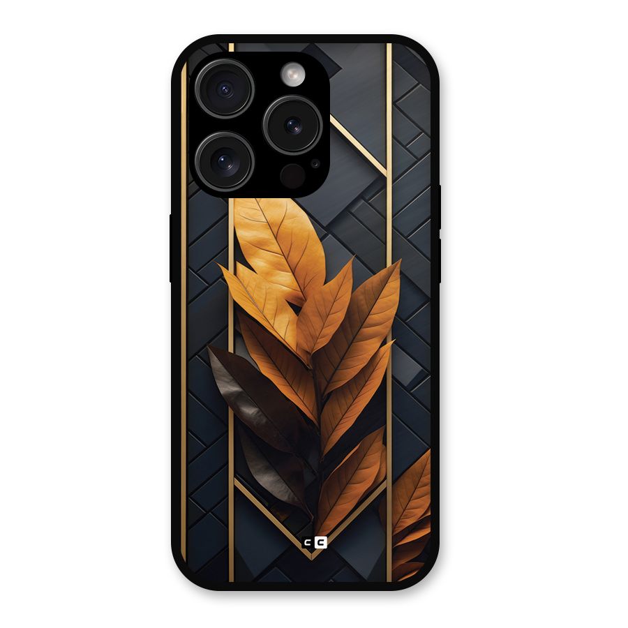 Golden Leaf Pattern Metal Back Case for iPhone 15 Pro